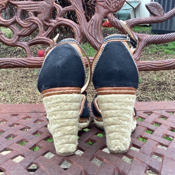 Bamboo Vegan Leather Black Fabric Detail Platform Wedge Heel/ Sandal Siz… - Picture 5 of 10